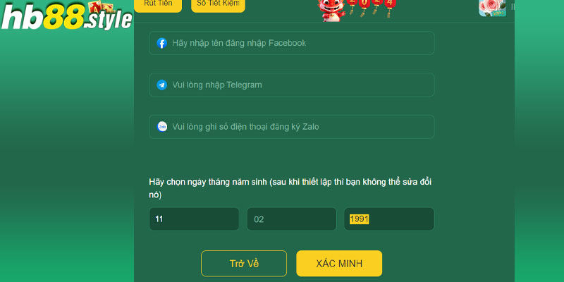 Xác thực thông tin tài khoản hb88